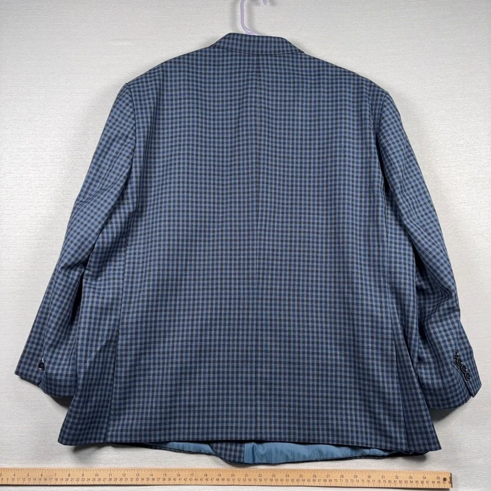 Oak Hill Blazer Mens Size 3XL 54/56 Blue Check Polyester Rayon Double Vented